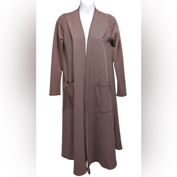 LULAROE pink & black Sarah Open Front Dot Textured Midi Cardigan size M - Picture 1 of 5